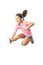 Little jumping caucasian girl with a headphones