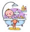 Little kid or baby bathing and playing in the bathroom, daily routine
