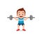 Little kid do workout with weight lifting