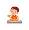 little kid eating pizza and feel happy