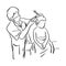 little kid getting haircut at kids barbershop vector illustration sketch doodle hand drawn with black lines isolated on white