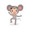 Little kid with happy face expression in mouse costume. Animal jumpsuit. Cartoon child character in action. Flat vector