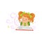 Little kid lying with magic book and dream of fairy tale. Children imagination concept. Flat baby girl character