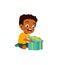 little kid opening gift box and feel happy