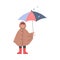 Little Kid in Rubber Boots and Raincoat Standing Under Umbrella Vector Illustration