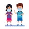 Little kids couple using face masks for covid19