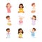 Little Kids Praying Sitting on the Floor with Bended Knees Vector Set