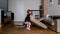Little kids preschoolers boy and girl play with sofa pillows