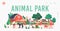 Little Kids Visit Contact Zoo Landing Page Template. Children Feeding Animals, Petting Domestic Llama, Rabbits, Piglet