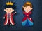 Little king and queen cartoon character on blue background