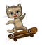 Little Kitten on skateboard. Cartoon style. Childrens urban sports. Cute baby skater rides on board. Skate for children