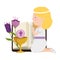 little kneeling girl with bible and flowers first communion