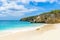 Little Knip beach - paradise white sand Beach with blue sky and crystal clear blue water in Curacao, Netherlands Antilles, a