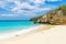 Little Knip beach - paradise white sand Beach with blue sky and crystal clear blue water in Curacao, Netherlands Antilles, a