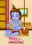 Little Krishna playing bansuri flute on Janmashtami background