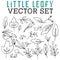 LIttle Leafy Vector Set with lined stems, leaves, and leaf