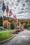 little league baseball field with flags waving