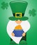 Little Leprechaun with Shamrocks and a Pot of Gold with Clipping Path on Green