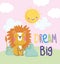 Little lion grass sun cloud cartoon cute text