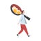Little Male Carrying Huge Frying Pan with Scrambled Eggs on It Vector Illustration