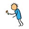 Little man with flower hand drawn. Sketch boy carries a flower. Vector illustration