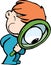 Little man looking through a magnifying glass