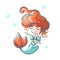 Little mermaid with bow happy floating in water nursery art