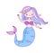 Little mermaid flat cartoon character. Underwater princess with fish tail in blue and purple colors, adorable ocean