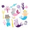 Little mermaid kitten collection. Kitty cat with sirenes fish ta