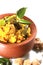 Little millet indian food vegetable biryani in clay bowl