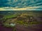 Little moldavian village Goeni in green lands, aerial view