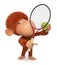 The little monkey plays tennis