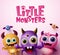 Little monster characters 3d realistic concept vector background design.  Little monsters text with empty space for messages