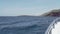little motor yacht cruising along the Galapagos islands