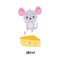 Little Mouse Jumping Above Cheese Slab as English Language Preposition for Educational Activity Vector Illustration