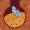 A little mouse in a New Year\\\'s hat sleeps in a hole on grain stocks