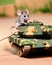 A little mouse riding a army tank