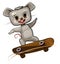 Little Mouse on skateboard. Cartoon style. Childrens urban sports. Cute baby skater rides on board. Skate for children