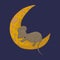 Little mouse is sleeping on the moon. Moon cheese. Fairy mouse on the moon. Sleep vector.