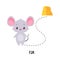 Little Mouse Standing Far from Cheese as English Language Preposition for Educational Activity Vector Illustration