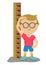 Little nerd boy with glasses measuring his height