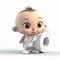 Little newborn baby wrapped in toilet paper, comic illustration, funny cute 3d illustration on white