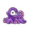 Little octopus purple character marine cartoon illustration