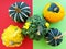 Little ornamental pumpkins in different shapes and colors.