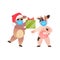 Little oxes in santa hats cows wearing masks to prevent coronavirus pandemic new year winter holidays celebration