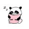 Little panda illustration. Cute hand-drawn panda character hugging a pink pillow. Vector cartoon drawing