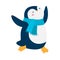 Little penguin running and wearing blue winter scarf vector illustration