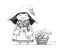 Little person girl gifts balls holiday coloring illustration childrens line cute.