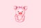 Little pig and pink bow. Simbol Happy Chinese New Year. Isolated on pink