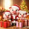 little pigs wearing santa hats with christmas presents